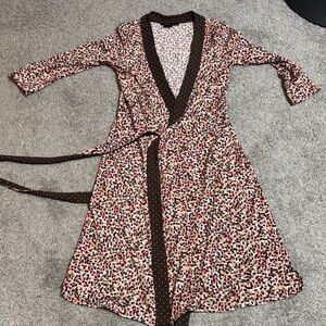 BCBG Multicolor Wrap Dress with Brown Trim